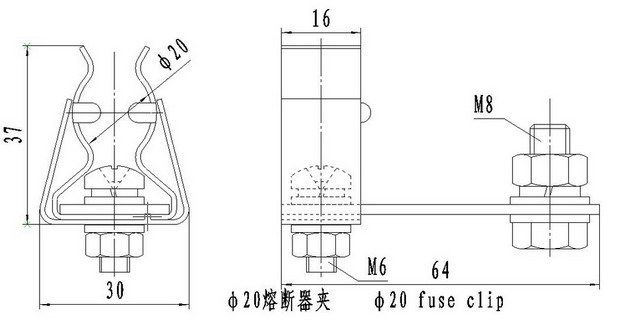 Fuse clip Outline dimension drawing